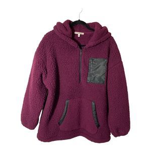 Express One Eleven Sherpa Plum 1/4 Zip Over Sized Hoodie Womens L/XL Pull Over